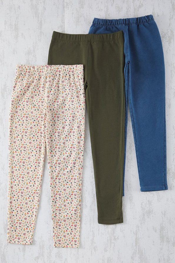 Trendyolmilla Kids Blue-Cream-Khaki 3-Pack Cotton Patterned Leggings