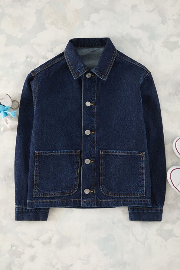 Trendyolmilla Kids Dark Blue Boys' 100% Cotton Pocket Denim Jacket