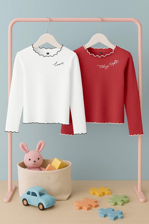 Trendyolmilla Kids Rose Dust-Ivory 2-Pack Girls' 100% Cotton Printed Regular Knit T-Shirt