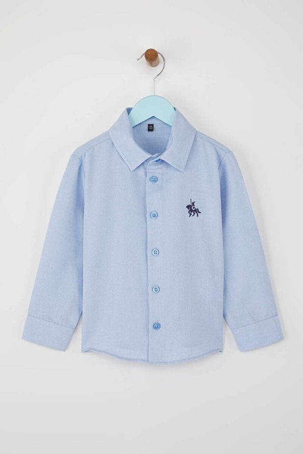Trendyolmilla Kids Ice Blue Embroidered Regular Fit Shirt for Boys