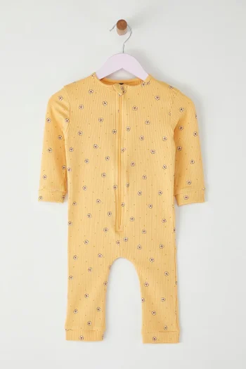Trendyolmilla Kids Mustard Floral Print Long Sleeve Knit Romper