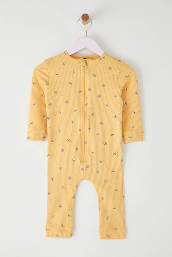 Trendyolmilla Kids Mustard Floral Print Long Sleeve Knit Romper