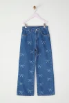 Trendyolmilla Kids Blue Girls' 100% Cotton Ribbon Pattern Wide Leg Denim Pants