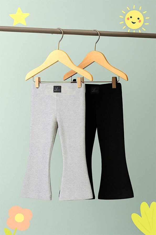 Trendyolmilla Kids Black-Grey 2-Pack Girls' Plain Stretch Knit Leggings