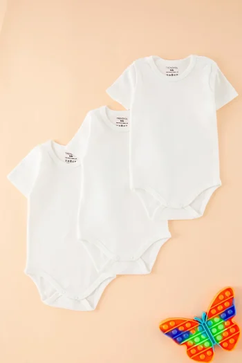 Trendyolmilla Kids White 3-Pack Unisex Baby 100% Cotton Basic Snap Bodysuit