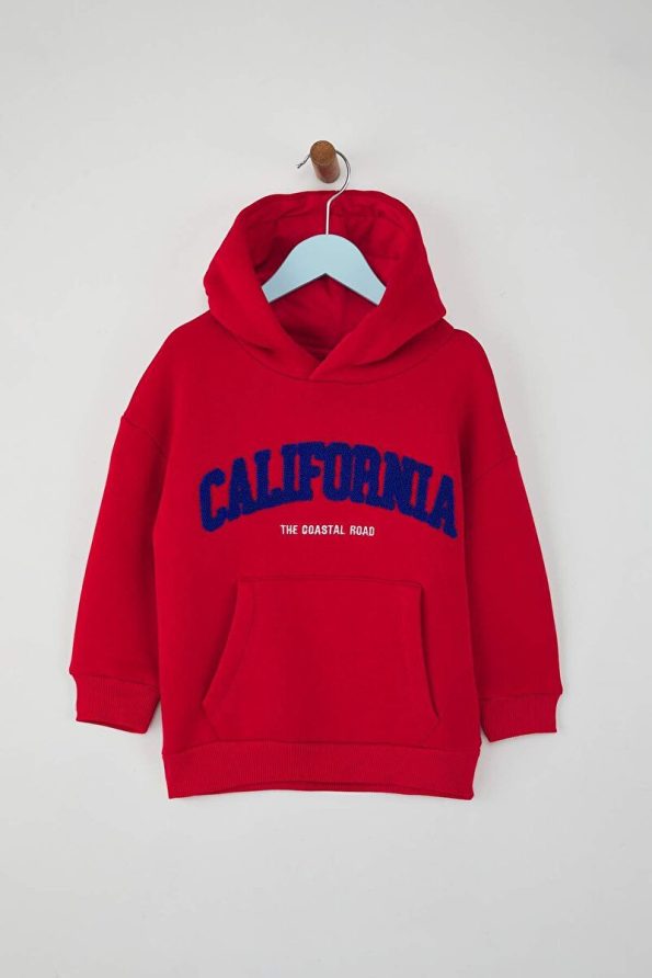 Trendyolmilla Kids Red Unisex Cotton Hoodie with Slogan Print