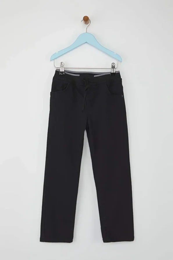 Trendyolmilla Kids Black Boys' Elastic Waist 100% Cotton Straight Denim Jeans