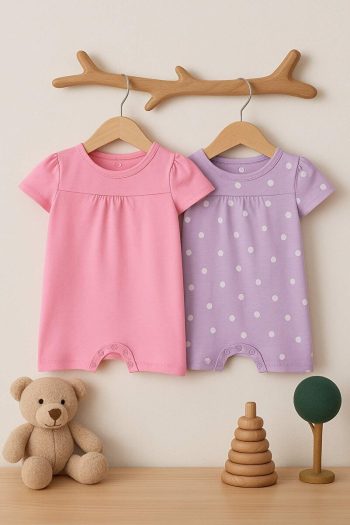 Trendyolmilla Kids Lilac-Pink Polka Dot Short Sleeve Romper