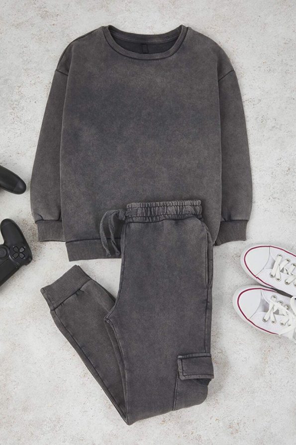 Trendyolmilla Kids Charcoal Cotton Basic Knit Set for Boys