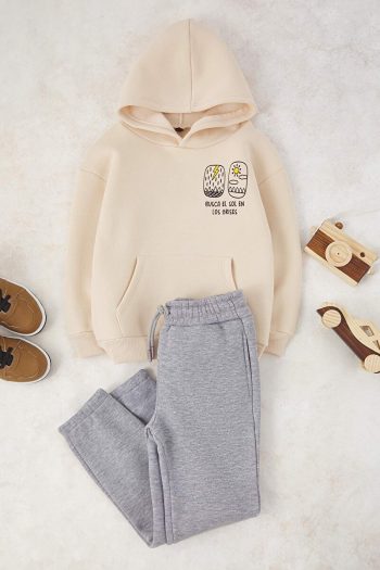 Trendyolmilla Kids Cream Cotton Boys Oversized Hoodie Set