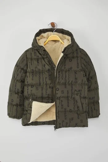 Trendyolmilla Kids Olive Green Boys' Geometric Print Hooded Jacket