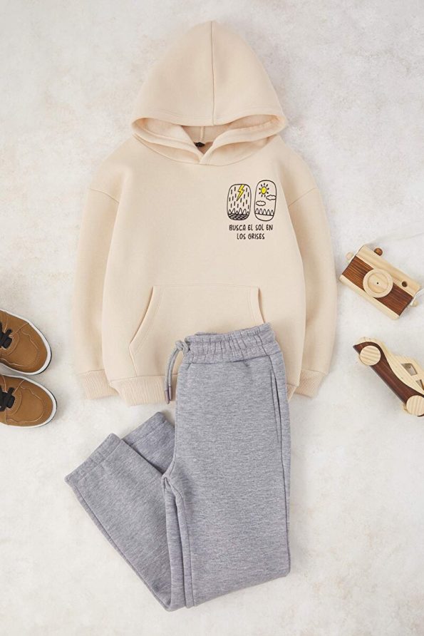Trendyolmilla Kids Cream Cotton Boys Oversized Hoodie Set