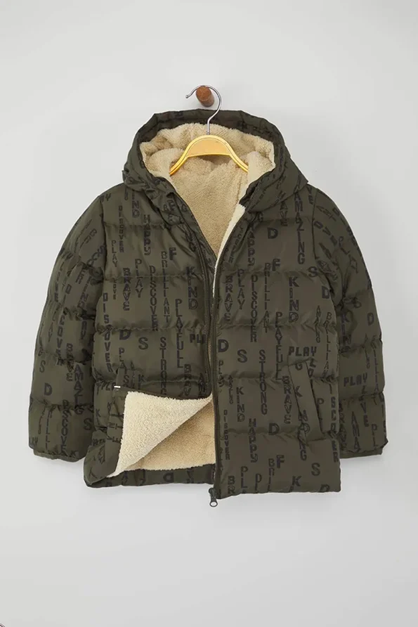 Trendyolmilla Kids Olive Green Boys' Geometric Print Hooded Jacket