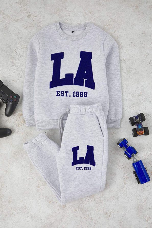 Trendyolmilla Kids Snow Melange Boys Cotton Slogan Printed Fleece Regular Knit Set