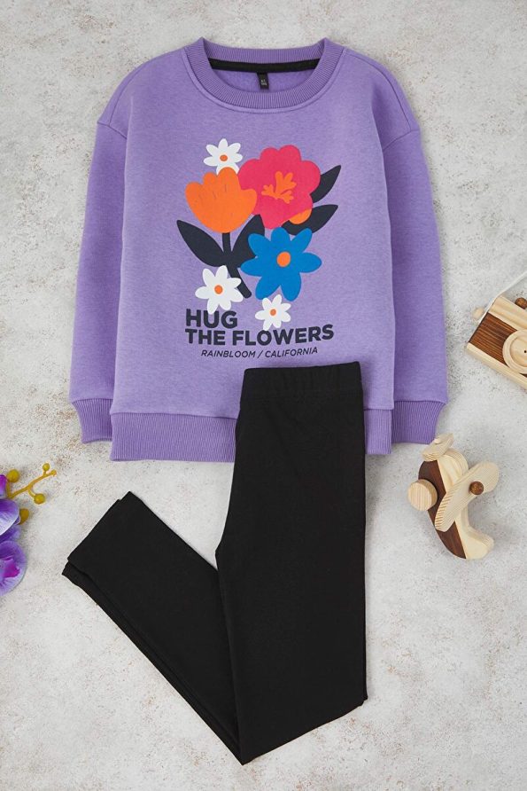 Trendyolmilla Kids Lilac Floral Oversized Knit Set for Girls