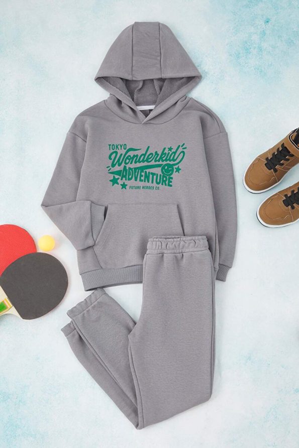 Trendyolmilla Kids Gray Cotton Hoodie Set for Boys