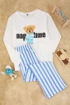 Trendyolmilla Kids Cream Unisex 100% Cotton Printed Regular Knit Pajama Set