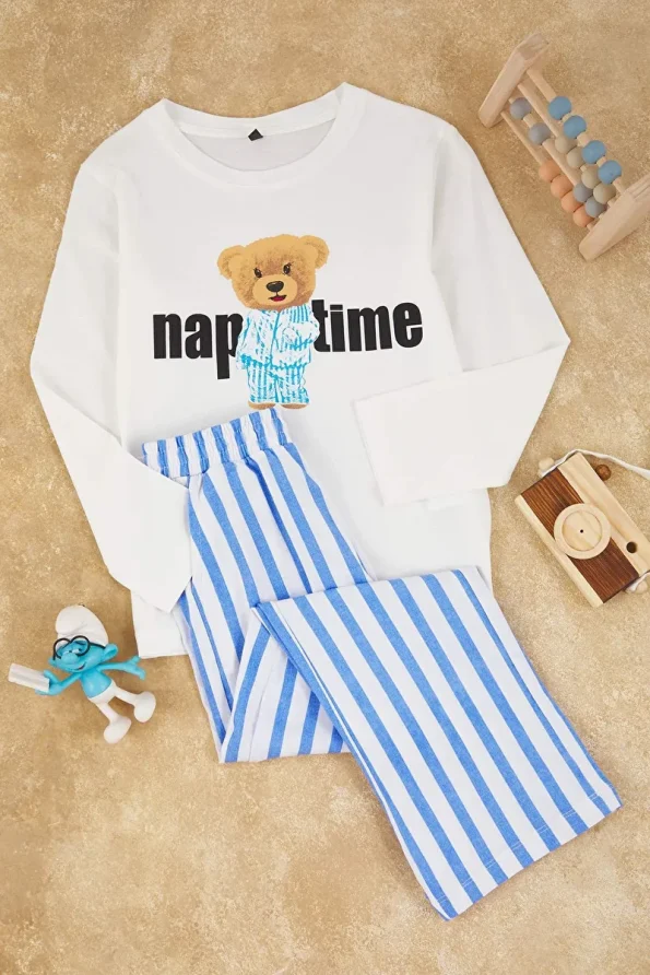 Trendyolmilla Kids Cream Unisex 100% Cotton Printed Regular Knit Pajama Set