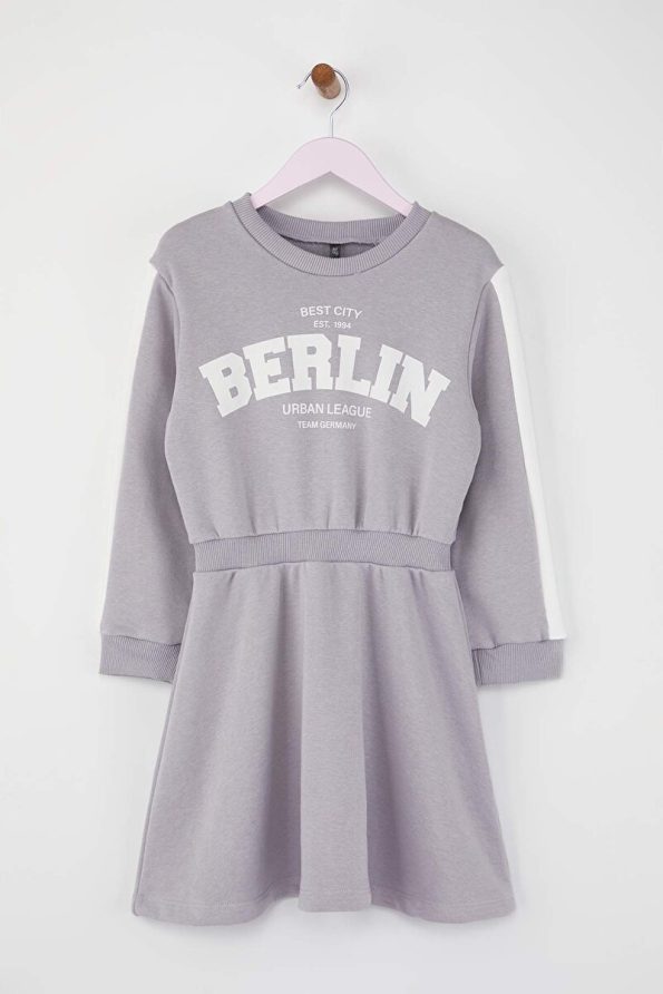 Trendyolmilla Kids Grey Slogan Printed A-line Dress for Girls