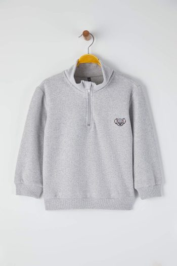 Trendyolmilla Kids Gray Melange Cotton Printed High Neck Regular Fit Sweatshirt