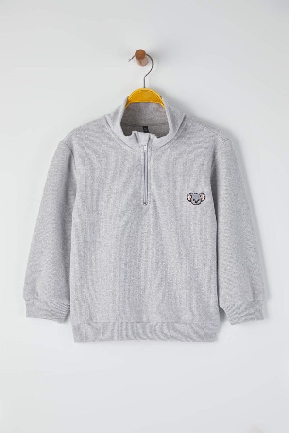 Trendyolmilla Kids Gray Melange Cotton Printed High Neck Regular Fit Sweatshirt