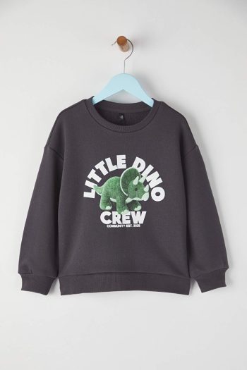 Trendyolmilla Kids Anthracite Cotton Printed Oversized Knit Sweatshirt
