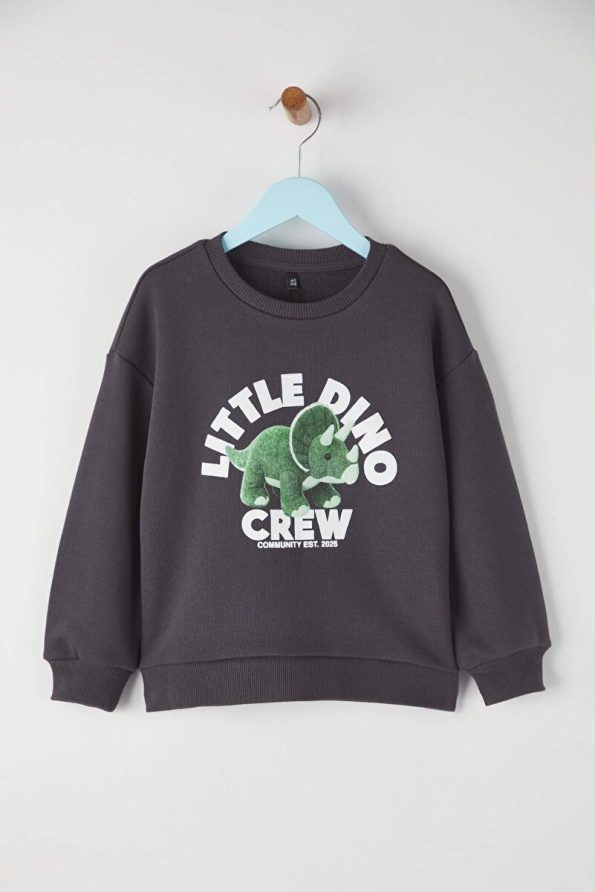 Trendyolmilla Kids Anthracite Cotton Printed Oversized Knit Sweatshirt