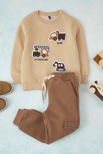 Trendyolmilla Kids Camel Printed Cotton Oversized Set for Boys