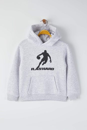 Trendyolmilla Kids Gray Melange Cotton Printed Hoodie for Boys