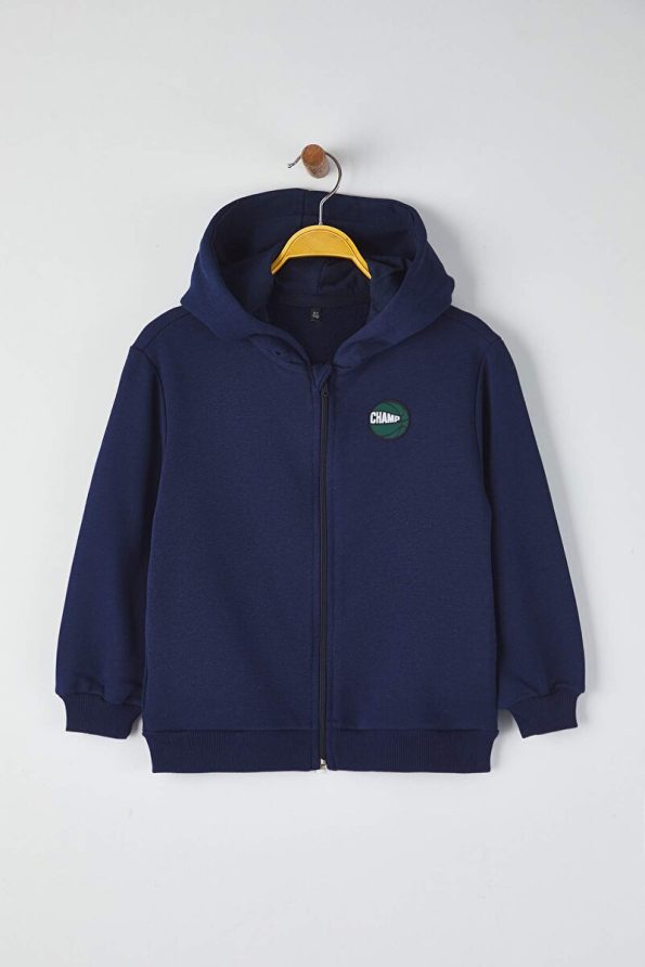 Trendyolmilla Kids Navy Blue Cotton Printed Hoodie Sweatshirt