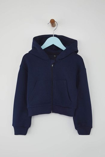 Trendyolmilla Kids Navy Unisex 100% Cotton Hooded Knit Cardigan