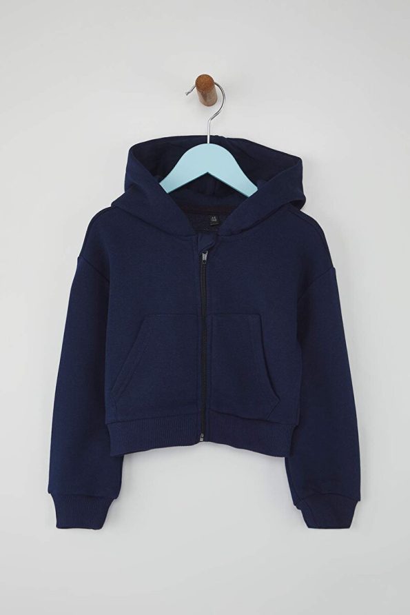 Trendyolmilla Kids Navy Unisex 100% Cotton Hooded Knit Cardigan