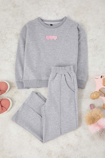 Trendyolmilla Kids Grey Mélange Heart Print Cotton Set