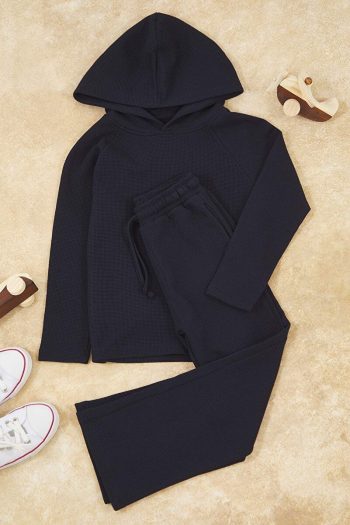 Trendyolmilla Kids Navy Blue Cotton Hooded Oversized Knit Set