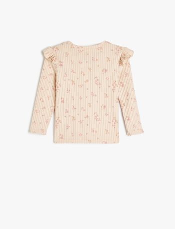 Girls' Ruffled Floral Long Sleeve Crew Neck T-Shirt