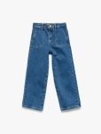 Girls' Cotton Pocket Detail Wide Leg Denim Pants