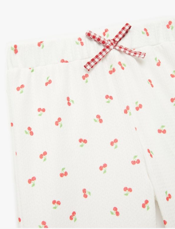 Girls' Cherry Print Wide Leg Pants with Bow and Elastic Waist