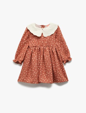 Girls' Long Sleeve Floral Baby Collar Dress