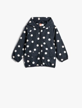 Girls' Hooded Polka Dot Jacket with Pocket Detail and Color-Changing Feature