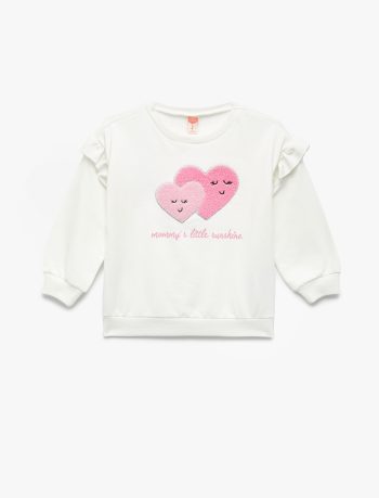 Girls' Long Sleeve Cotton Heart Appliqué Fleece Sweatshirt