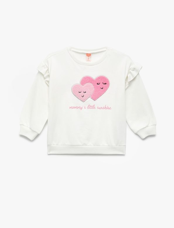 Girls' Long Sleeve Cotton Heart Appliqué Fleece Sweatshirt