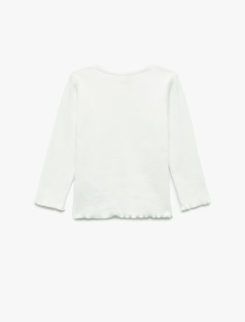 Girls' Long Sleeve Cotton T-Shirt with Bow Detail