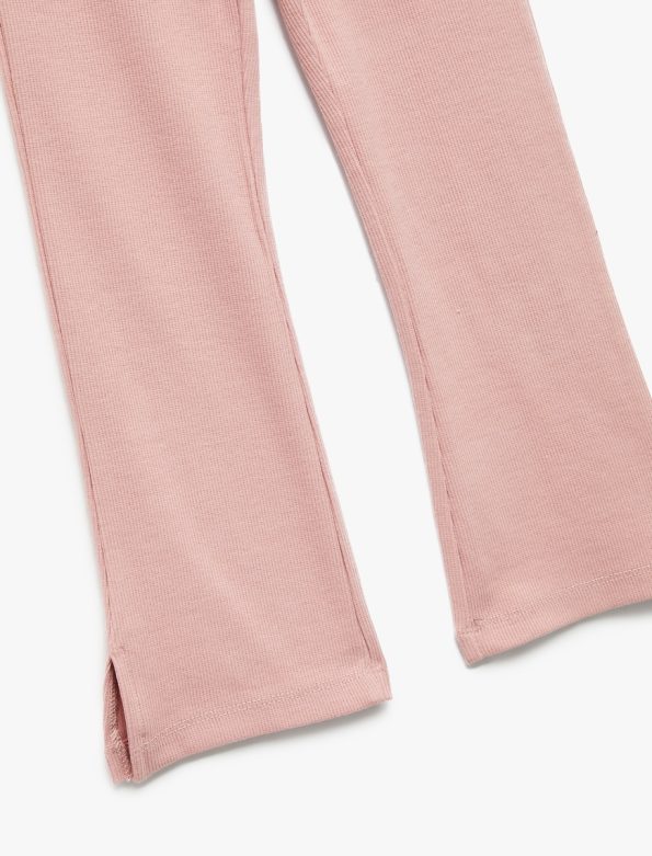 Girls' Baby Elastic Waistband Ribbed Flared Leggings with Slit Details