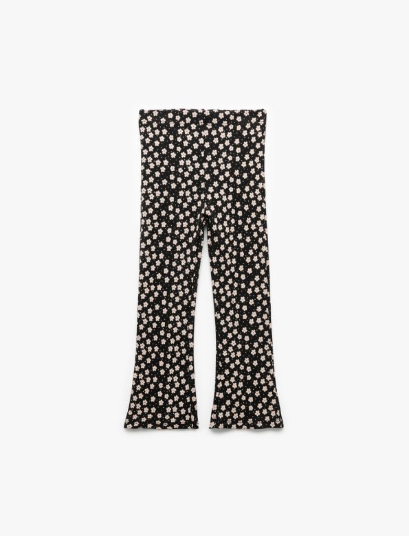 Girls' Floral Cotton Flared Leggings with Pockets