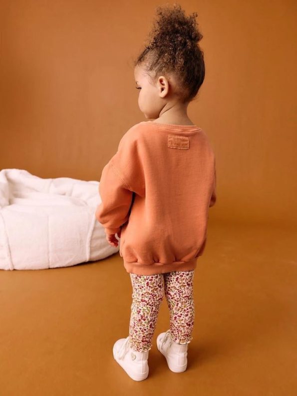 Girls' Cotton Orange Fruit Print Sweatshirt and Floral Leggings Set