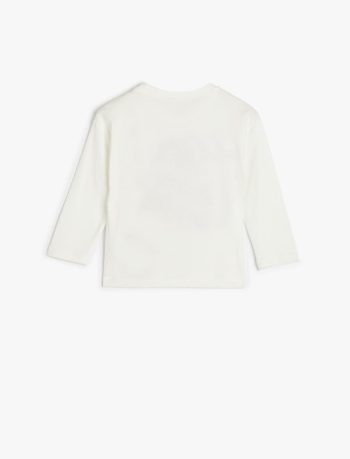 Girls' Long Sleeve Cotton T-Shirt with Slogan Print