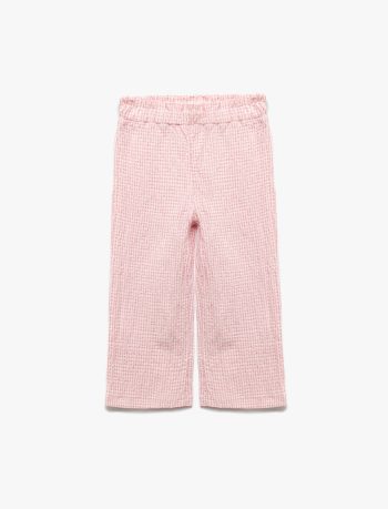 Girls' Baby Waistband Checked Wide Leg Pants