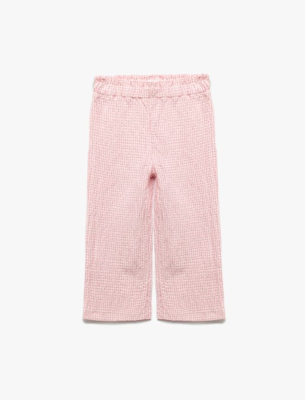 Girls' Baby Waistband Checked Wide Leg Pants