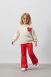 Girls' Cotton Cream Heart Sweatshirt and Red Flared Pants Set