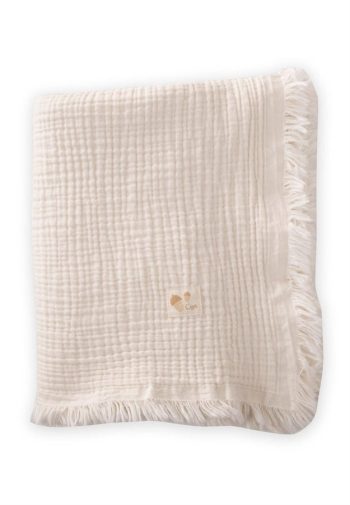Four-Layer Fringed Muslin Blanket 80X120 Cm Natural